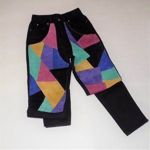 Vintage  Nada Nuff Genuine Leather Suede Color Block Denim Ladies Jeans Size 5